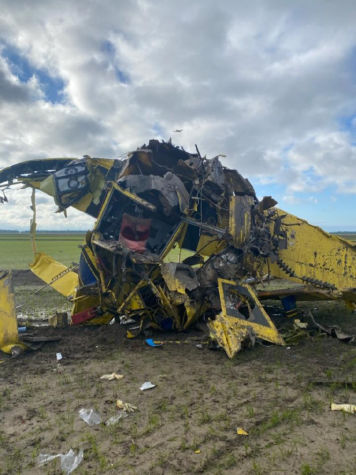 Crashed crop duster plane.