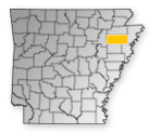Map showing Poinsett County location within the state of Arkansas